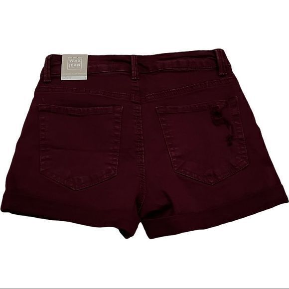 NWT Wax Jean Women's Distressed Rolled Cuff Shorts Burgundy Small - Picture 2 of 5